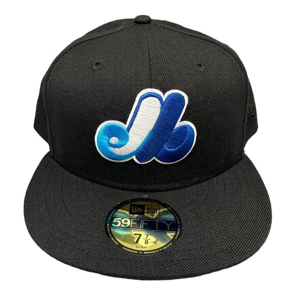 New Era Montreal Expos Wave 59FIFTY Fitted Black MLB Baseball Men's Hat 7 7/8 - Picture 1 of 8